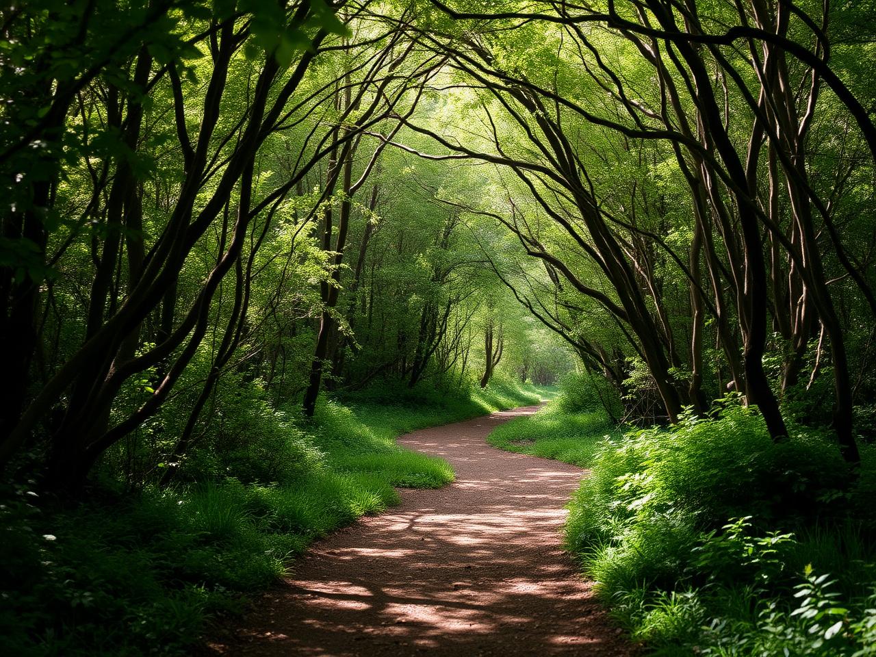 A quiet path through native New Zealand bush in dappled light