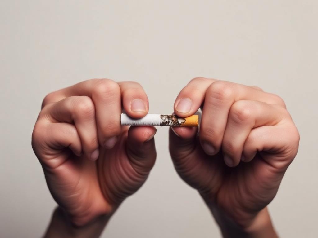 Hands breaking a cigarette, symbolizing the power and decision to quit smoking